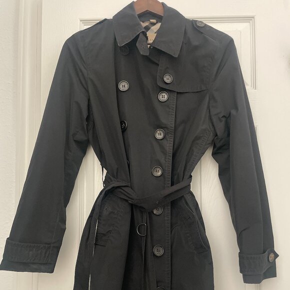 Vintage -Black- Burberry Brit Trench Coat - Picture 1 of 13